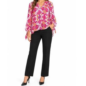 Christian Siriano Ikat Blouse Women Size M Pink Orange Boho V-Neck High-Low